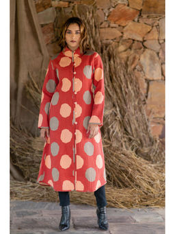 NAVYAS FASHION - Rust Red Block Printed Long Jacket