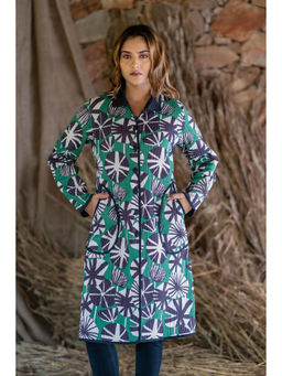 NAVYAS FASHION - Black Green Printed Quilted Coat