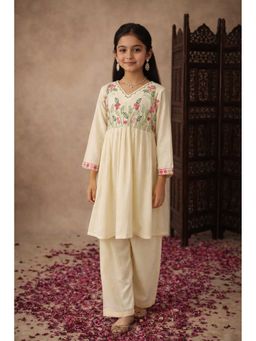 Aarika - Cream Embroidered Three Fourth Sleeves Kurta and Pant