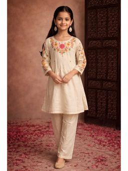 Aarika - Beige Embroidered Three Fourth Sleeves Kurta and Pant