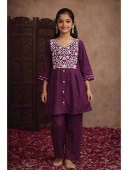 Aarika - Purple Embroidered Three Fourth Sleeves Co-ord Sets