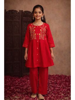 Aarika - Red Embroidered Three Fourth Sleeves Co-ord Sets