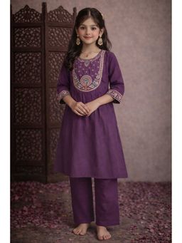 Aarika - Purple Embroidered Three Fourth Sleeves Kurta and Pant