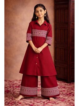 Aarika - Maroon Printed Three Fourth Sleeves Kurta