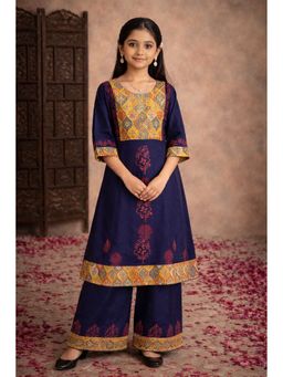 Aarika - Navy Blue Printed Three Fourth Sleeves Kurta