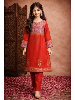 Aarika - Rust Printed Three Fourth Sleeves Kurta