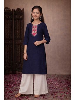 Aarika - Navy Blue Embroidered Three Fourth Sleeves Kurta