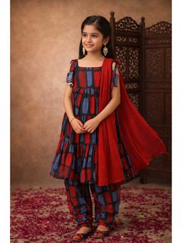 Aarika - Blue Printed Sleeveless Kurta Patiala Salwar with Dupatta