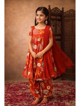 Aarika - Maroon Printed Sleeveless Kurta Patiala Salwar with Dupatta