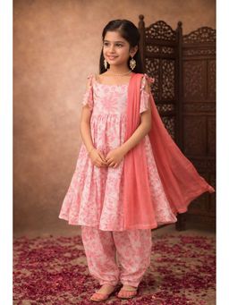 Aarika - Pink Printed Sleeveless Kurta Patiala Salwar with Dupatta
