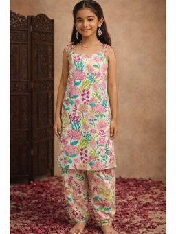 Aarika - Cream Printed Sleeveless Kurti and Patiala Salwar