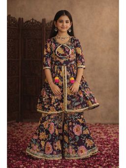 Aarika - Wine Floral Three Fourth Sleeves Kurti and Sharara