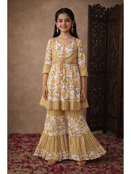 Aarika - Yellow Floral Three Fourth Sleeves Kurti and Sharara