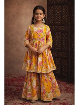 Aarika - Yellow Floral Three Fourth Sleeves Kurta and Sharara