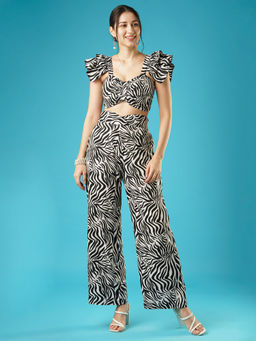 Globus - Women Black & White Animal Printed Crop Top & Palazzo Co-Ord (Set of 2)