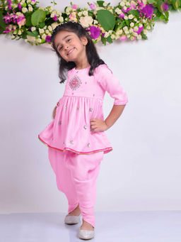 Little Carrot - Girls Hand Embroidered Kurta with Dhoti Pants (Set of 2)