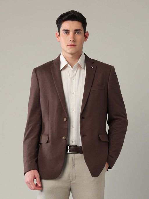 Arrow Brown Men's Textured Zero Calorie Slim Fit Blazer