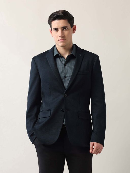 Arrow Navy Blue Men's Zero Calorie Slim Fit Textured Blazer