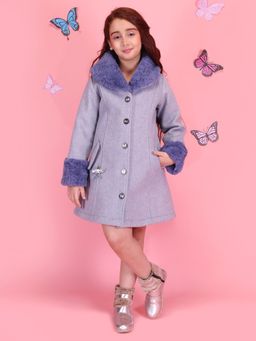 Cutecumber - Girls Blue Solid Coat Style Dress