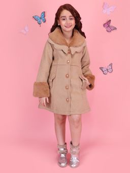 Cutecumber - Girls Beige Solid Winter Party A-Line Dress