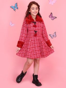 Cutecumber - Girls Red Party Coat Style A-Line Dress