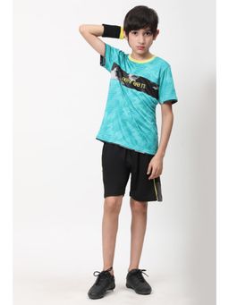 Dida - Boys Blue-Black Colorblock Printed T-shirt with Shorts