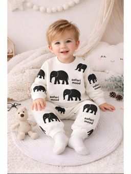 Googo Gaaga - Boys Off White Fleece Printed Cotton Sweatshirt with Joggers