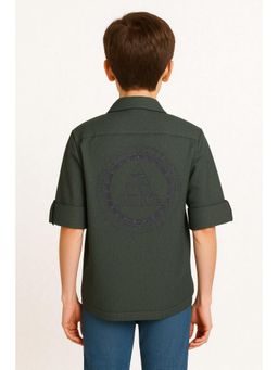 CHARCHIT - Boys Olive Printed Cotton Full Sleeves Shirt
