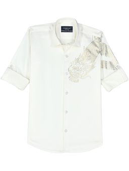 CHARCHIT - Boys Off White Full Sleeves Graphic Printed Shirt