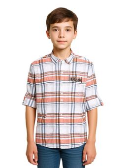 CAVIO - Boys Orange-White Full Sleeves Checks Shirt