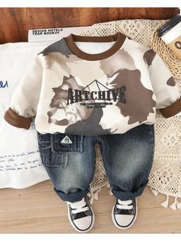 Googo Gaaga - Boys Multi-Color Camouflage Printed Cotton Sweatshirt with Jeans