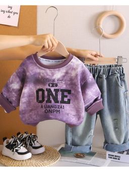 Googo Gaaga - Boys Purple Tie-Dye Printed Cotton Sweatshirt with Jeans