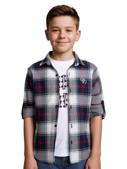 CAVIO - Boys Navy Blue Checked Shirt with T-shirt