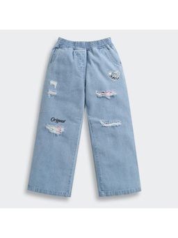 TINY GIRL - Light Blue Denim Printed Jeans