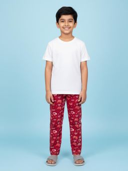 KiddoPanti - Boys Maroon All-Over Printed Pyjama