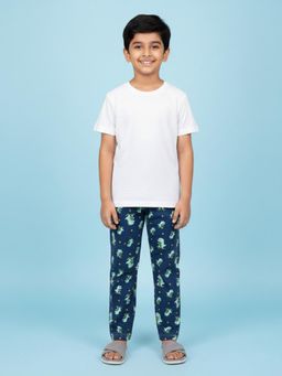 KiddoPanti - Boys Navy Blue All-Over Dino Skateboard Printed Pyjama