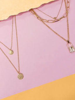 OOMPH - OOMPHGold Tone Link Chain Heart & Lock Multi Layer Necklace (Set of 2)