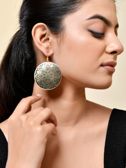 Silvermerc Designs - Elegant Gold And Black Floral Mandala Dangle Earrings