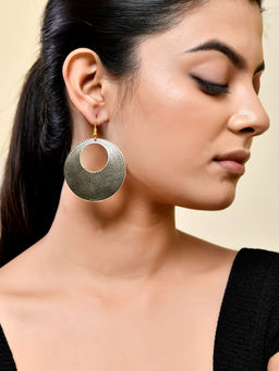 Silvermerc Designs - Elegant Gold And Black Floral Pattern Round Dangle Earrings
