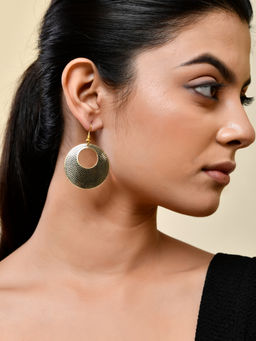 Silvermerc Designs - Intricate Dot Pattern Elegant Gold-Tone Circular Dangle Earrings