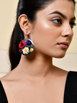 Silvermerc Designs - Vibrant Rose Design Floral Round Earrings