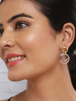 Saraf RS Jewellery - Anti-Tarnish Rose Gold 3 Toned Circular Drop Earrings
