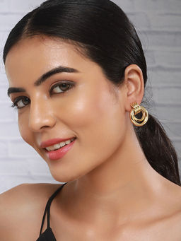 Saraf RS Jewellery - Anti-Tarnish 18K Gold Plated Concentric Drop Earrings
