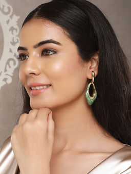 Saraf RS Jewellery - Anti-Tarnish 18K Gold Plated And Emarald Hollow Drop Earrings