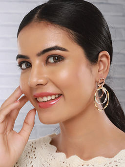 Saraf RS Jewellery - Anti-Tarnish3 Tone Concentric Handmade Dangler Hoops Earrings