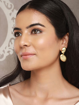 Saraf RS Jewellery - Anti-Tarnish Gold Plated Pebble Shaped Stacked Chunky Earrings