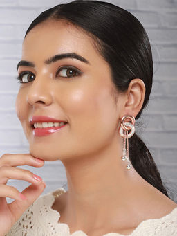 Saraf RS Jewellery - Anti-Tarnish Rose Gold 2 Toned Circular Knotted Dangling Earrings
