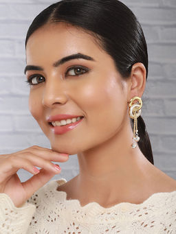 Saraf RS Jewellery - Anti-Tarnish 18K Gold Plated And Enamelled Elliptical Leafy Dangler Earrings