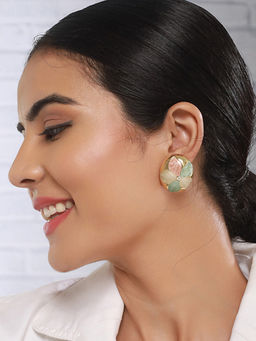 Saraf RS Jewellery - Anti-Tarnish 18K Gold Plated Floral Enamelled Large Circular Studs Earrings