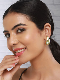 Saraf RS Jewellery - Anti-Tarnish Gold Plated And Enamelled Floral Tear Shaped Drop Earrings